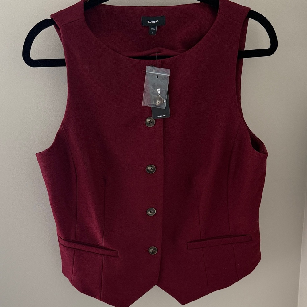 Express Burgundy/Deep Red Button-Up Vest